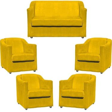 Imagem de Kit Namoradeira Decorativa + 4 Poltronas Para Sala Manicure Recepção Consultório Mila Suede