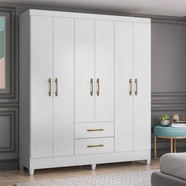 Imagem de Guarda Roupa Casal Ambiente Panamá 6 Portas Branco Brilho - Moval