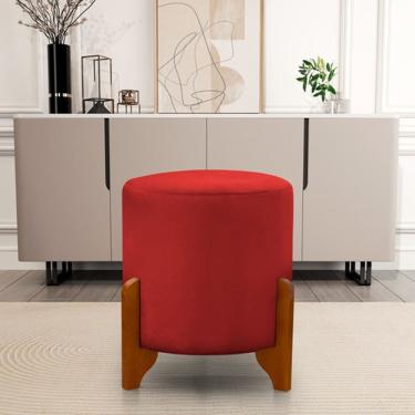 Imagem de Puff Redondo Em Veludo Com Pés Em Madeira Maciça Decorativo Sala Quarto