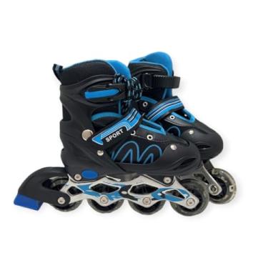 Imagem de Patins Roller Inline, Ajustável, Ideal para meninos e meninas, com bolsa, Patins 4 rodas patins. (Azul, G 37 ao 40)