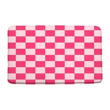 Imagem de Tapete de banho retrô quadriculado rosa choque boho moderno bonito estética xadrez chique geométrico minimalista simples vintage decoração de banheiro tapete tapete de chão