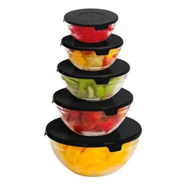 Imagem de Conjunto de Potes de Vidro com Tampa Preta, 5 Peças, Multiuso para Cozinha, 120ml a 900ml