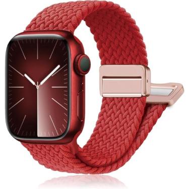 Imagem de Pulseiras de relógio esportivas de nylon compatíveis com Apple Watch Ultra 2 1 de 42 mm, 41 mm, 40 mm e 38 mm, pulseira magnética trançada macia para mulheres e homens séries 10/9/8/7/6/5/4/3/SE