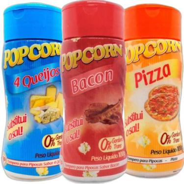 Imagem de Combo 3 Temperos Pipoca Popcorn Sabores 4 Queijos, Pizza E - Flavored 