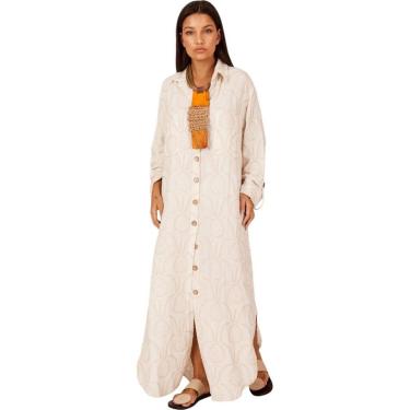 Imagem de Chemise Longo De Linho Amplo Bege Estampado Yacamim N7-Feminino