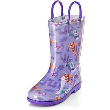 Imagem de Nickelodeon Botas de chuva de PVC com estampa de personagens da Patrulha Canina e alças fáceis de calçar - Rosa e Roxo - Crianças pequenas e pequenas, Pvc roxo, 9 US Toddler
