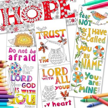 Imagem de Christian Colouring Bookmarks, Images of Grace, Pack of 10 Different Designs, with Coloured Bible Verse on Reverse. Makes a Great Christian Gift for Adults or Children, by Just Cards Direct. F