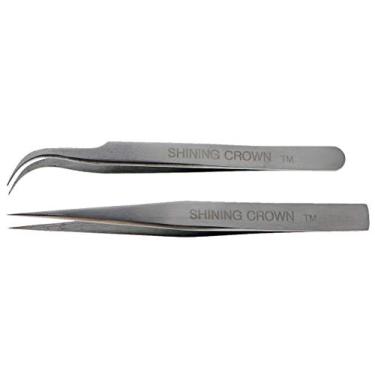 Imagem de SHINING CROWN Tweezers for Eyelash Extension Straight and Curved 2PCS Set