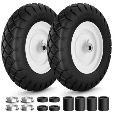 Imagem de RONPOW Pneu E Roda 4.80/4.00-8 Sem Câmara, Pneus Sólidos De 16" Para Carrinhos Mão Reboques Jardim, Rolamentos 5/8" 3/4", Universal Carrinho 14" - 16", Pacote Com 2, Branco, 400 Libras