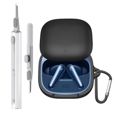 Imagem de Ziseyoru Capa compatível com Soundcore Liberty 5 da Anker, capa protetora de silicone macio Soundcore Liberty 5 com kit de limpeza com mosquetão chaveiro acessórios (preto)