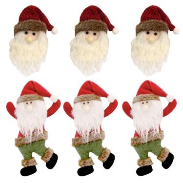 Imagem de Kit 6 Pelúcias Pendentes Papai Noel Scotch e Carinha Natal Vermelho e Verde 22cm - Magizi