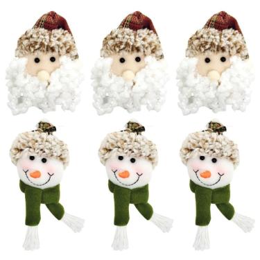 Imagem de Kit Carinha Pelúcia Papai Noel e Boneco de Neve 6 Peças Tricot Xadrez 13cm - Magizi
