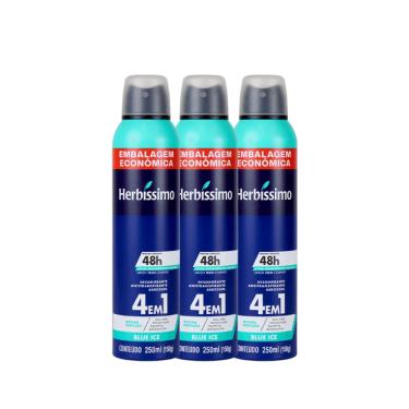 Imagem de Kit Desodorante Aerosol Antitranspirante Herbíssimo Blue Ice 250Ml - 3 unidades