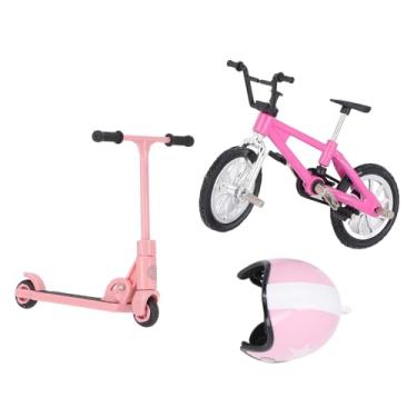 Imagem de Generic Conjunto de Capacete de Bicicleta Dollhouse, Decoração Realista da Decoração de Jardim Realista Detalhes Vívidos Scooter Em Miniatura Conjunto para de Casa (Róseo)