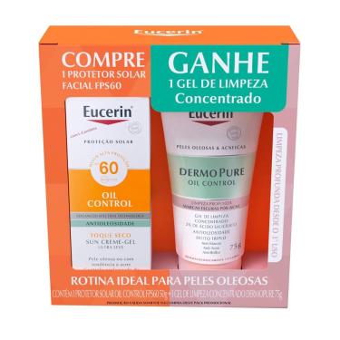Imagem de Kit Eucerin Protetor Solar Facial Oil Control FPS 60 50g e Ganhe Dermo Pure Oil Control Gel de Limpeza Concentrado 75g