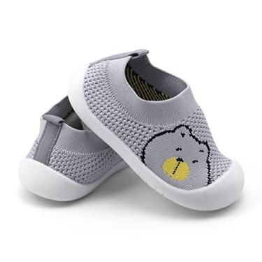 Imagem de Babycare Sapatos de meia infantil para bebês meninos e meninas Pantufas sapatos para bebê infantil primeiro sapatos de caminhada sola de borracha antiderrapante, Cinza-claro, 7.5-8 Toddler
