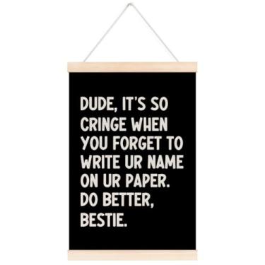 Imagem de laveliabel Moldura engraçada para pôster de sala de aula, pôster de faixa do ensino fundamental com cabide de madeira, presentes para professores, decoração de arte de parede para sala de aula, 30,5 x