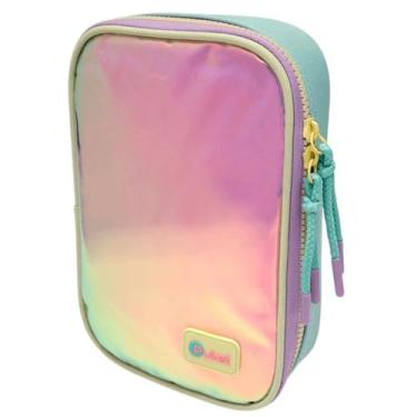 Imagem de Estojo Infantil Grande Color Block Holográfico Puket, Rosa