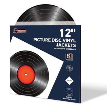 Imagem de 10 peças de jaquetas de vinil de disco de imagem de 30 cm, jaquetas brancas de papelão 350gsm com orifício central extra grande, capas de álbum LP em branco para mangas externas e exibição completa de