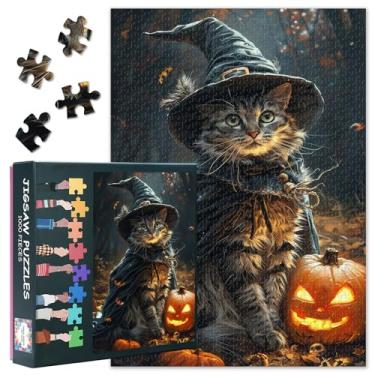 Imagem de Halloween Puzzle for Adults - Cat Wearing Witch Costume Jigsaw Puzzles 1000 Pieces for Adults Challenging Games Home Decor Cat Puzzles for Adult Birthday Party Gifts for Puzzle Lovers 27.5"X19.7"