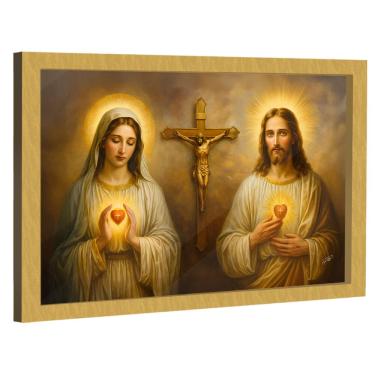 Imagem de Quadro Decorativo Sagrado Coração de Jesus e Maria