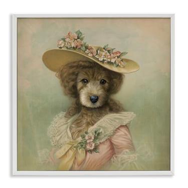 Imagem de Stupell Industries Cão feminino vintage com chapéu branco emoldurado giclée design de arte por Brett Blumenthal, 12 x 12