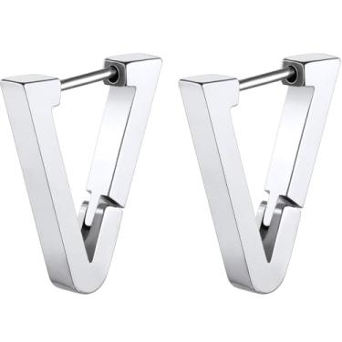 Imagem de Brincos de argola de aço inoxidável 316L da ChainsHouse, punk Statement Hipoalergênico Cirúrgico Brincos de argola para homens e mulheres, Gilrs, caixa de presente Prata