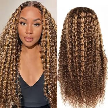 Imagem de ALYOGA Peruca Highlight Cabelo Humano Ondulado Profundo Lace Front Perucas Cabelo Humano Densidade 13x6 180 Pré-Arrancado com Cabelo Bebê Perucas Onduladas de Água para Mulheres Sem Cola 427 Peruca