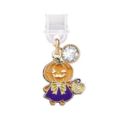 Imagem de ELISE & FONDA TP838 Tipo-C porta de carregamento plugue antipoeira pequeno Halloween abóbora menina pingente de celular para iPhone 15/16/Samsung/OnePlus/Xiaomi/oppo telefones Android (amarelo)