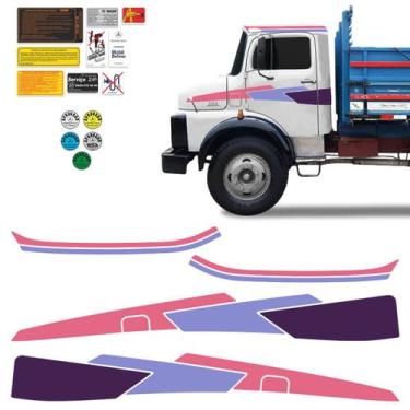 Imagem de Faixa Caminhão Mercedes 1113 1114 Adesivo Lateral Lilás/rosa - SPORTIN