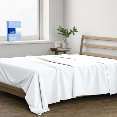 Imagem de THREAD SPREAD Lençol de cima California King 100% algodão – lençol de cima California King de 400 fios apenas (1 peça, branco), macio e sedoso, resfriamento, tecido de cetim, lençóis de cima de