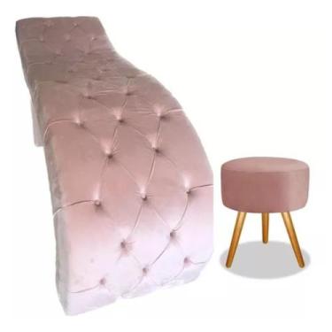 Imagem de Maca para Estética Luxo Veludo Rose Capitone Estofados com Puff Cintat