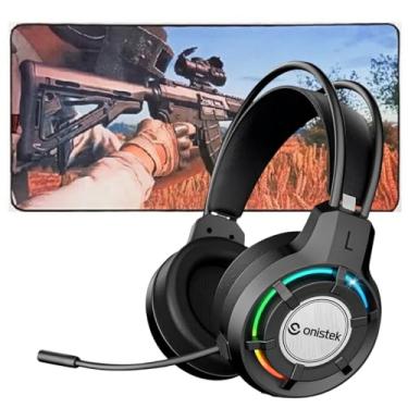 Imagem de Kit Gamer Headset Fone de Ouvido Microfone Flexivel Drive 50mm P2 USB LED RGB e Mouse Pad Grande 80x40 cm Tecido Emborrachado Antiderrapante (MP1)