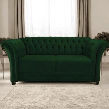 Imagem de Sofá Recamier Divã Chesterfield 200cm Sofia Suede Verde Capitonê- MABE