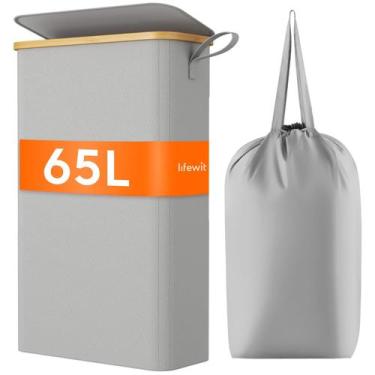 Imagem de Cesto de roupa suja Lifewit 65L com tampa e bolsa removível cinza prat