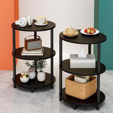 Imagem de Mesa lateral RISWER, pequena, redonda, 3 camadas, madeira e metal, con