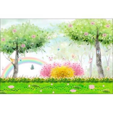 Imagem de Painel de Lona Floresta Bosque Aquarela Jardim das Borboletas Arco íri
