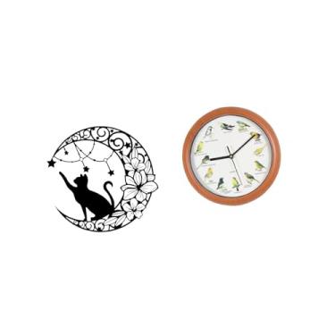 Imagem de Ｂｅｓｇａ Decoração de Parede Relógio de Parede Pássaro Cantor Arte de Parede Metal Lua Decoração Relógios de Parede Decorativos para Paredes Cozinha