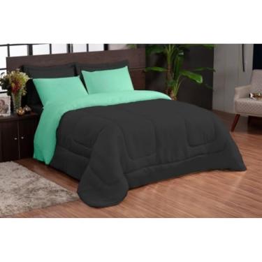 Imagem de Kit Edredom Casal Queen Dupla Face 5 Peças 2,20m x 2,40m – Microfibra Macia(eu te amo verd preto)