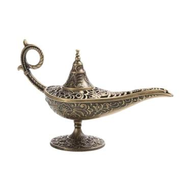 Imagem de FLCPJGV Aladding Genie Lamp Incensário de mesa Incensário de liga com tampa removível para SPA Sala de estar Escritório
