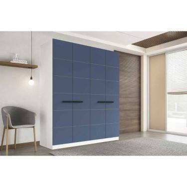 Imagem de Guarda Roupa Casal 4 Portas E 4 Gavetas Lisboa Branco/azul - Politorno