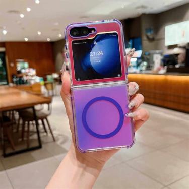 Imagem de Capa com pulseira gradiente Aurora para Samsung Galaxy Z Flip 6 5 4 com corrente de pulso de diamante brilhante, capa de acrílico fosco, roxo DK, para Samsung Galaxy Z Flip6