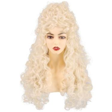 Imagem de FantaLook Peruca feminina longa e encaracolada fofa para cosplay de fibra sintética resistente ao calor para adultos Halloween (loira)