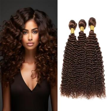 Imagem de Feixes de cabelo humano marrom escuro cor nº 4 marrom chocolate mechas ondas profundas 71 71 cm 71 cm cabelo virgem brasileiro trama dupla Remy extensões de cabelo molhado e ondulado mechas sedosas