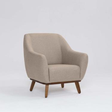 Imagem de Poltrona Tecido Linho Base Madeira Paloma Méscla Bege