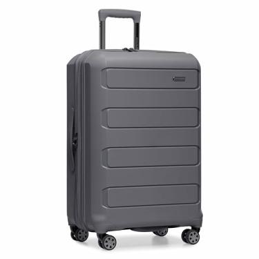Imagem de Traveler's Choice Bagagem giratória expansível com capa dura Pagosa, Cinza, Checked-Medium 26-Inch, Bagagem giratória expansível com capa dura indestrutível da Pagosa