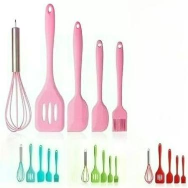 Imagem de Colher De Silicone Para Cozinha - Kit 5 PeçAs UtensíLios De Silicone Antiaderente | Inclui EspáTula, Garfo, EspáTula De Confeitaria E Pincel | NãO Risca Panelas | (Kit 5 peças Aleatorio)