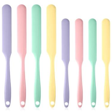 Imagem de YBEATY 8 espátulas de silicone resistentes ao calor, espátulas de cozinha com cabo longo para bolo, creme de manteiga, espátulas de mistura de massa, espalhador de geleia de raspar para frascos, assar
