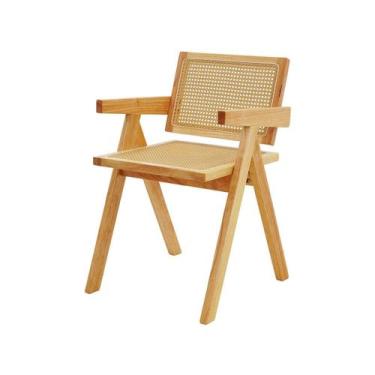 Imagem de Cadeira Com Assento Encosto Rattan Base Madeira Cor Natural - Waw Desi