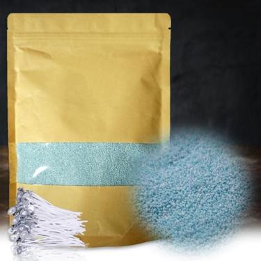 Imagem de DRMAISON Kit DIY de cera de vela perolada e areia – 500 ml, azul pó, não tóxico e livre de fumaça, recarregável com 30 pavios, chama de longa duração, altamente personalizável para decoração de